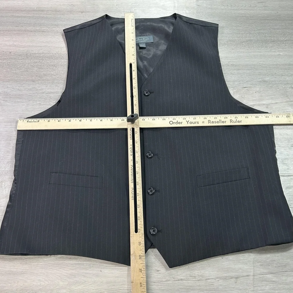 Pronto Uomo Platinum Suit Jacket Vest Set Mens 50R Black Pinstripe Wool 2 Button